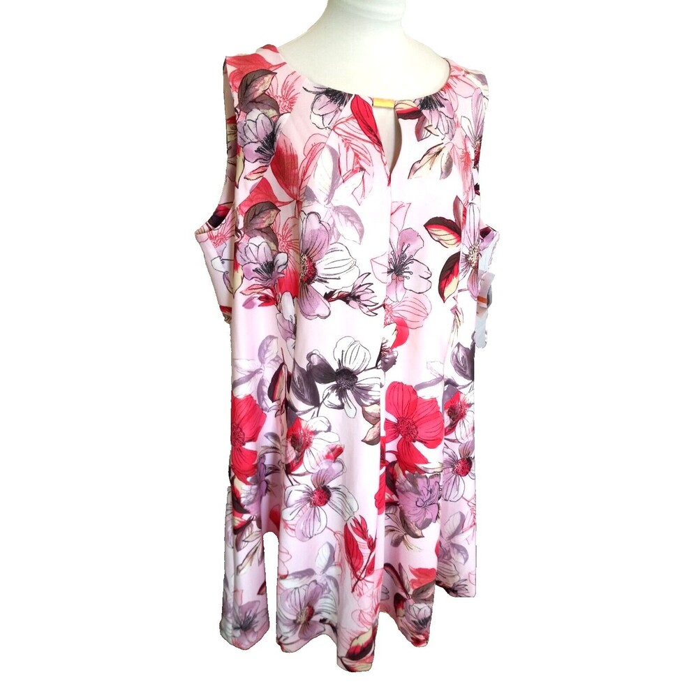 Gabby Skye Pink Blush Floral  Fit&Flare Sleeveless Knee Length Dress Size 24 NEW